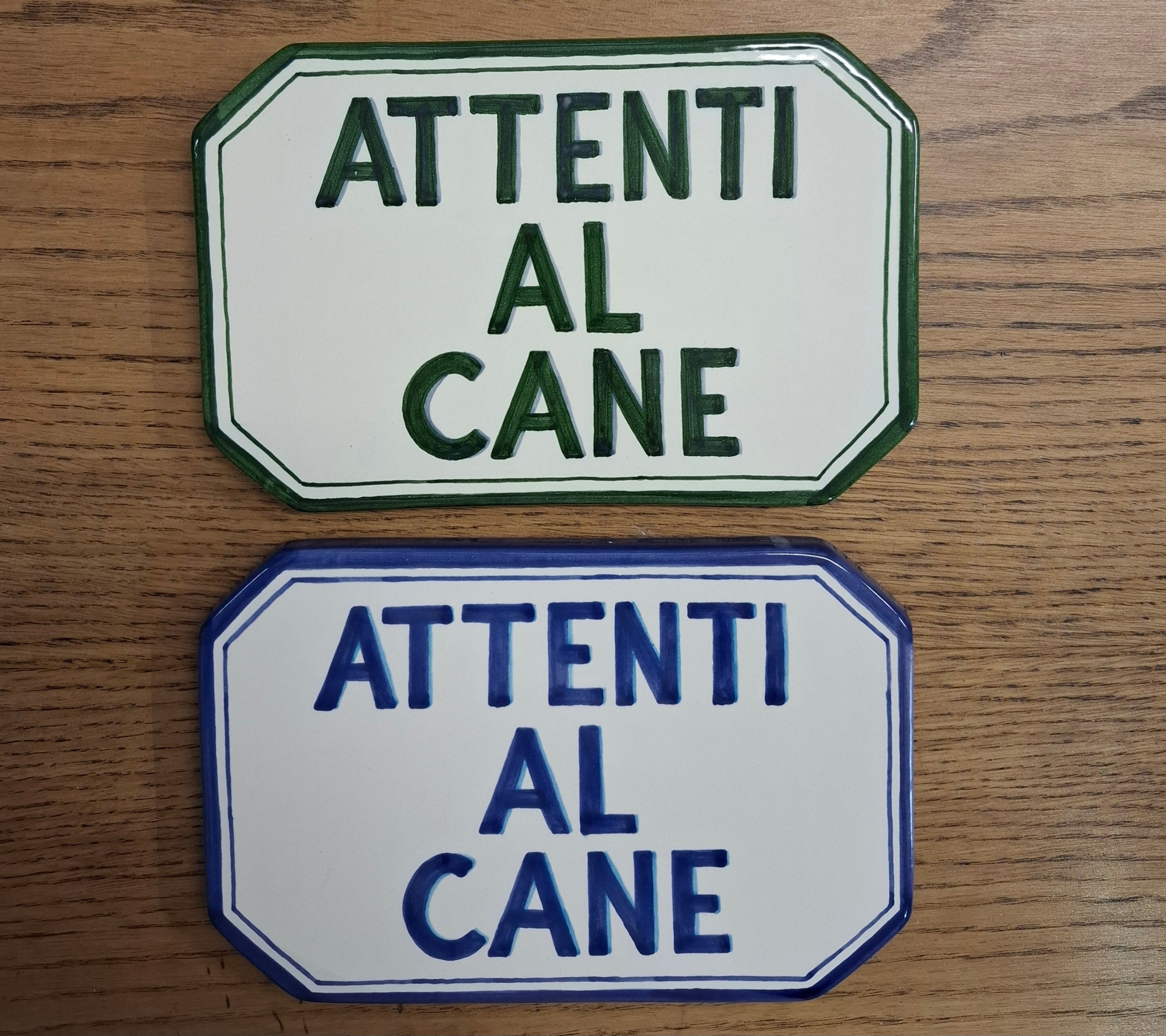 Targa attenti al cane, rettangolare, in ceramica, dipinto a mano, cm 20x12.5