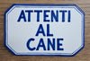 Targa attenti al cane, rettangolare, in ceramica, dipinto a mano, cm 20x12.5
